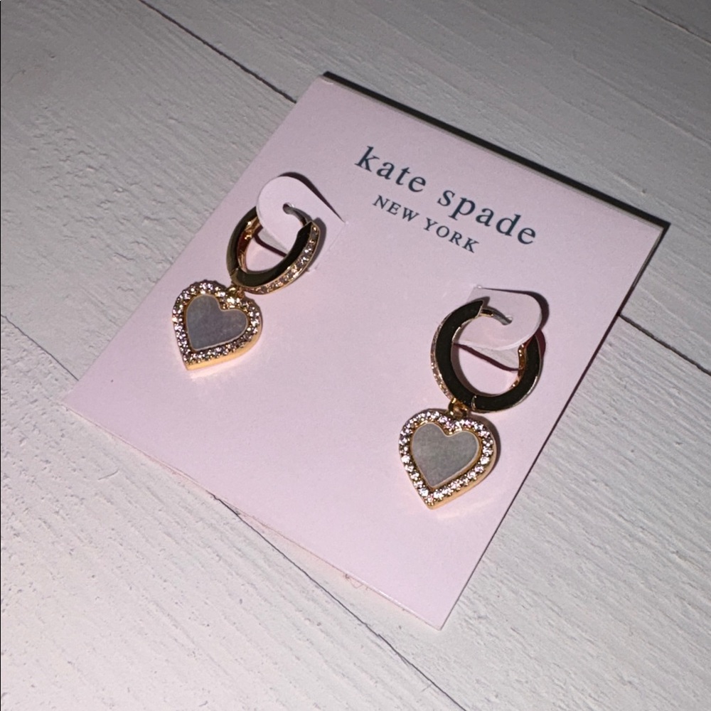 Kate Spade Take Heart (Gold/ CZ stones) Huggie drop earrings - Picture 4 of 6